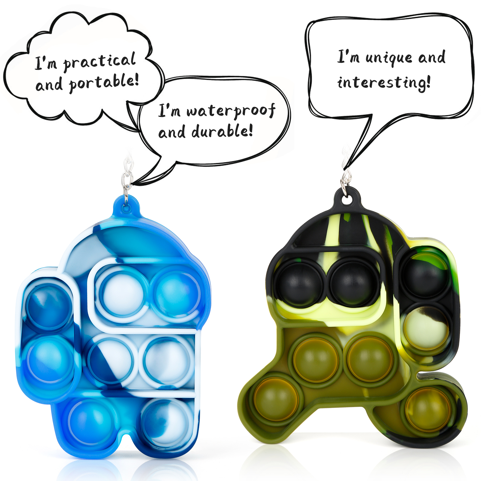 ITechjoy Pop on It Fidget Toys, Mini Among in Us Push Pop Bubble Simple Dimple fidget popper, Tie-dye Stress Relieve Keychain Squeeze Sensory Fidget Toy for Adults and Kids Autism Family School Office - Image 4