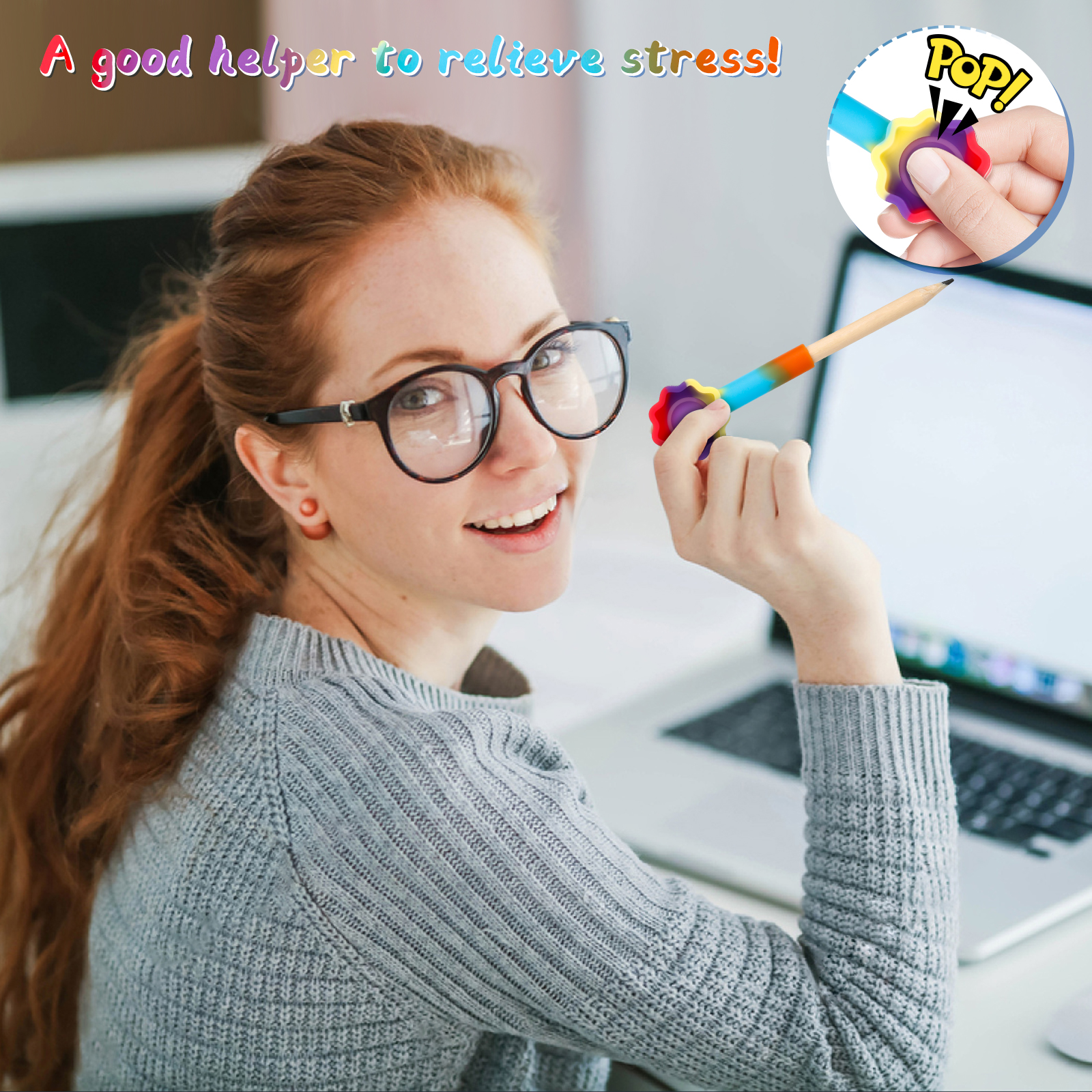 ITechjoy Fidget Pop Its Rainbow Pen Cap Toys 2 Pack, Push Pop Pop Bubble Sensory Fidget Toy to Relieve stress, Squeeze Fidgets Popper for Adults and Kids Home Office School, Autism ADHD Special Needs - Image 6