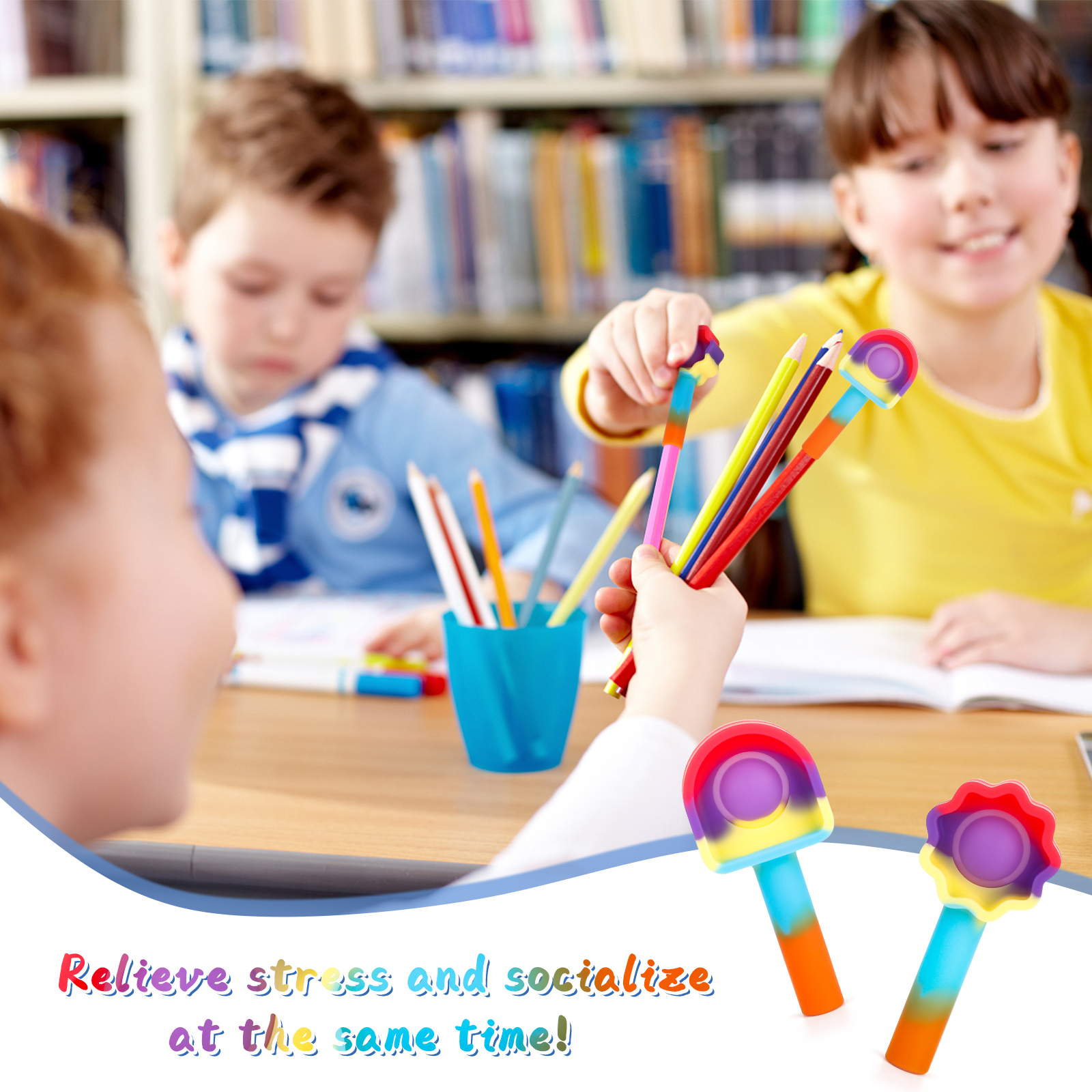 ITechjoy Fidget Pop Its Rainbow Pen Cap Toys 2 Pack, Push Pop Pop Bubble Sensory Fidget Toy to Relieve stress, Squeeze Fidgets Popper for Adults and Kids Home Office School, Autism ADHD Special Needs - Image 7