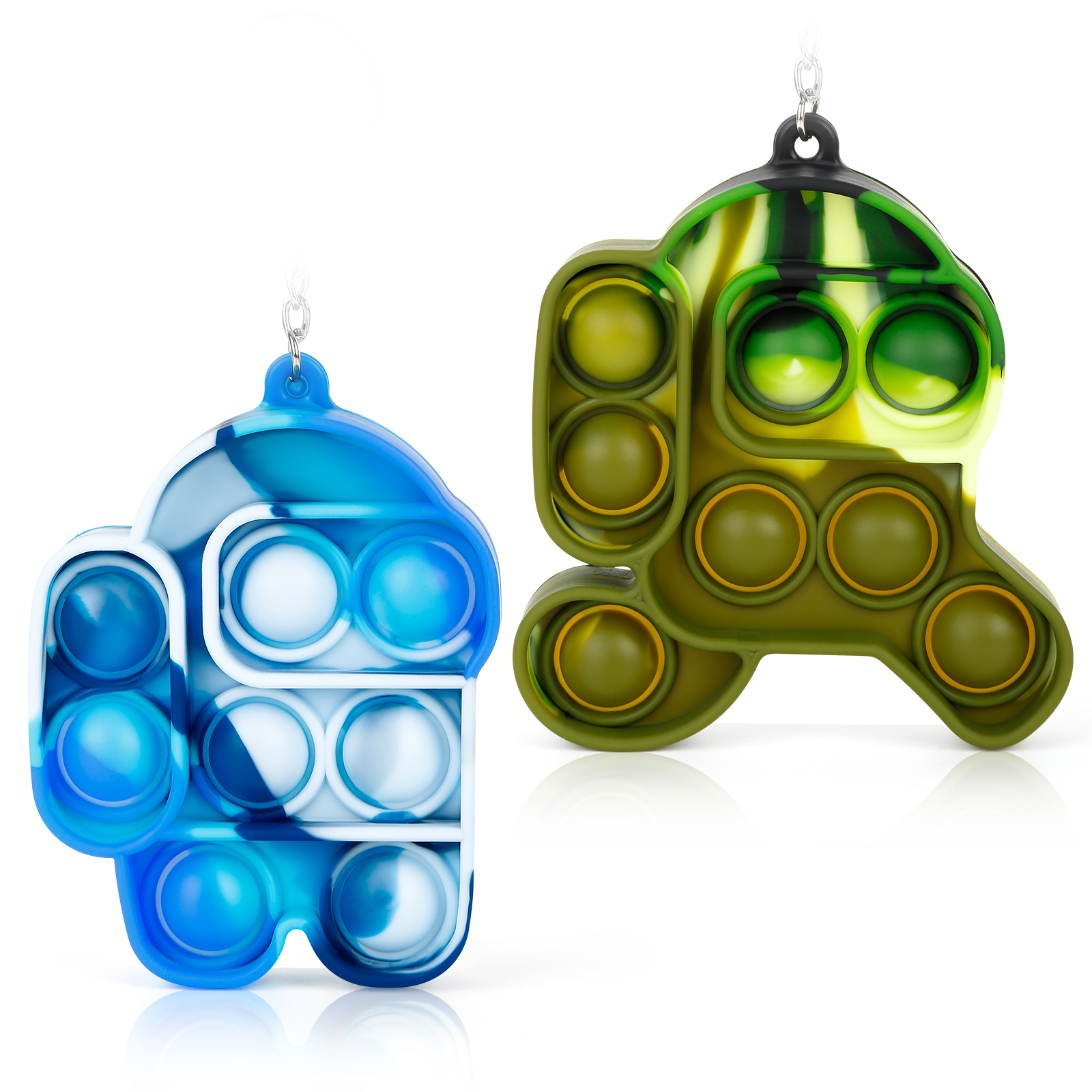ITechjoy Pop on It Fidget Toys, Mini Among in Us Push Pop Bubble Simple Dimple fidget popper, Tie-dye Stress Relieve Keychain Squeeze Sensory Fidget Toy for Adults and Kids Autism Family School Office