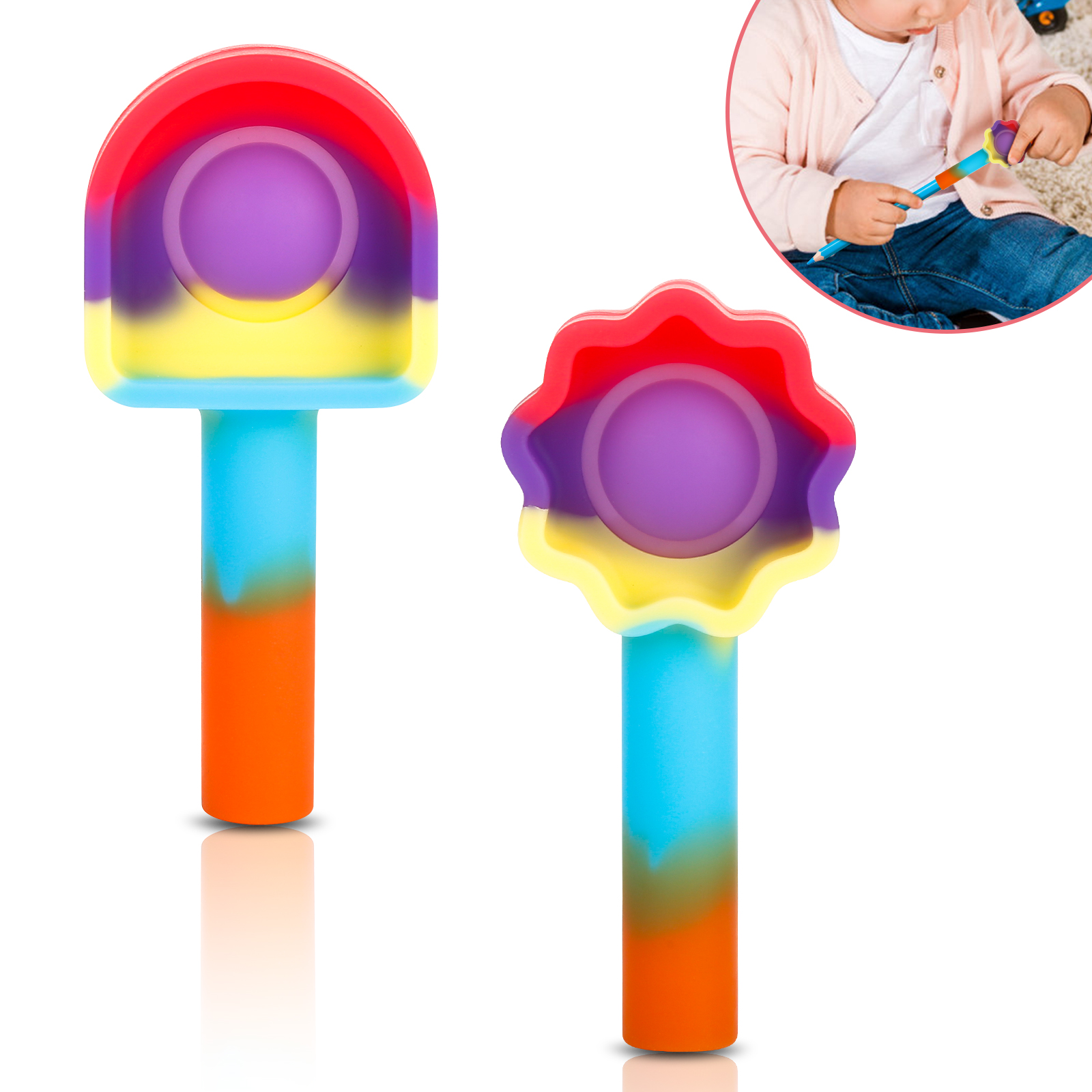 ITechjoy Fidget Pop Its Rainbow Pen Cap Toys 2 Pack, Push Pop Pop Bubble Sensory Fidget Toy to Relieve stress, Squeeze Fidgets Popper for Adults and Kids Home Office School, Autism ADHD Special Needs - Image 2