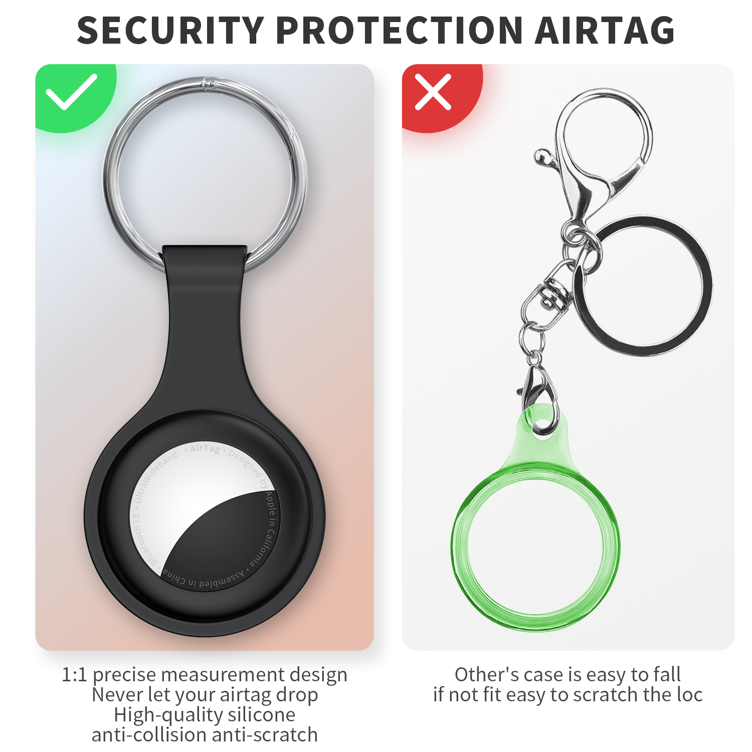AirTag Case - Apple Air-tag Keychain,Case Protective Sleeve Cover,Keychain Holder for AirTags Tracker,Scratchproof Waterproof Soft Silicone (Four Colors, 4 Pcs) - Image 2
