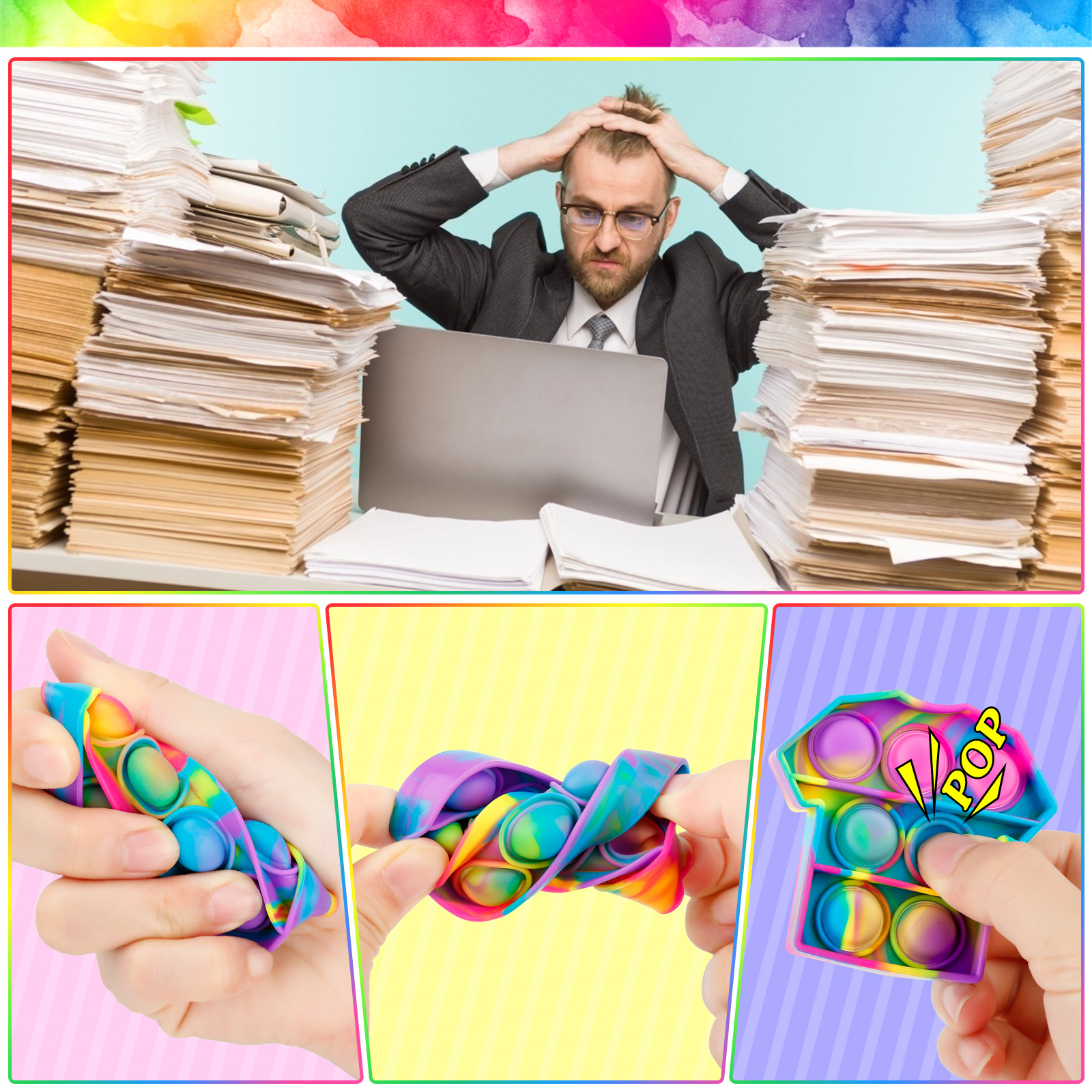 Mini Simple Fidget Toy, Colorful Push Bubble Stress Relief Toys,Anxiety Stress Reliever Office Desk Toy for Kids Adults Autism Educational Toy - Image 4