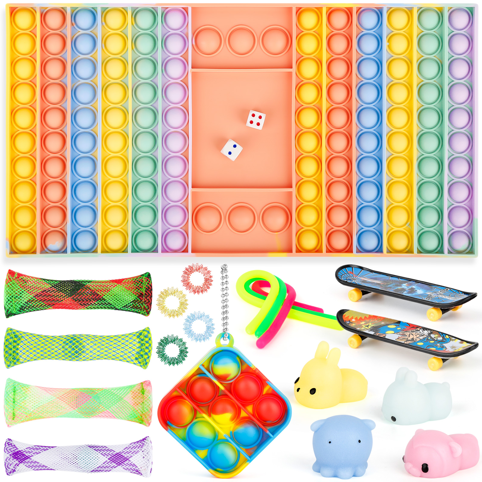 iTechjoy 19 PCS Big Pop Game Fidget Toy,Rainbow Anti-Anxiety Chess Board Push Bubble Popper Stress Relief Fidget Toys Pack, Relieve Anxiety and Stress for Kids Adults