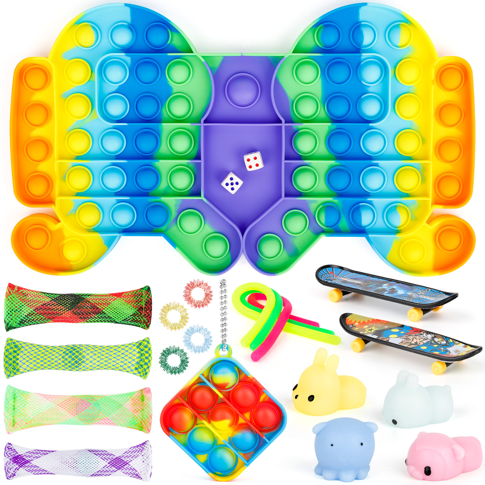 iTechjoy 19 PCS Big Pop Game Fidget Toy,Rainbow Anti-Anxiety Chess Board Push Bubble Popper Stress Relief Fidget Toys Pack, Relieve Anxiety and Stress for Kids Adults