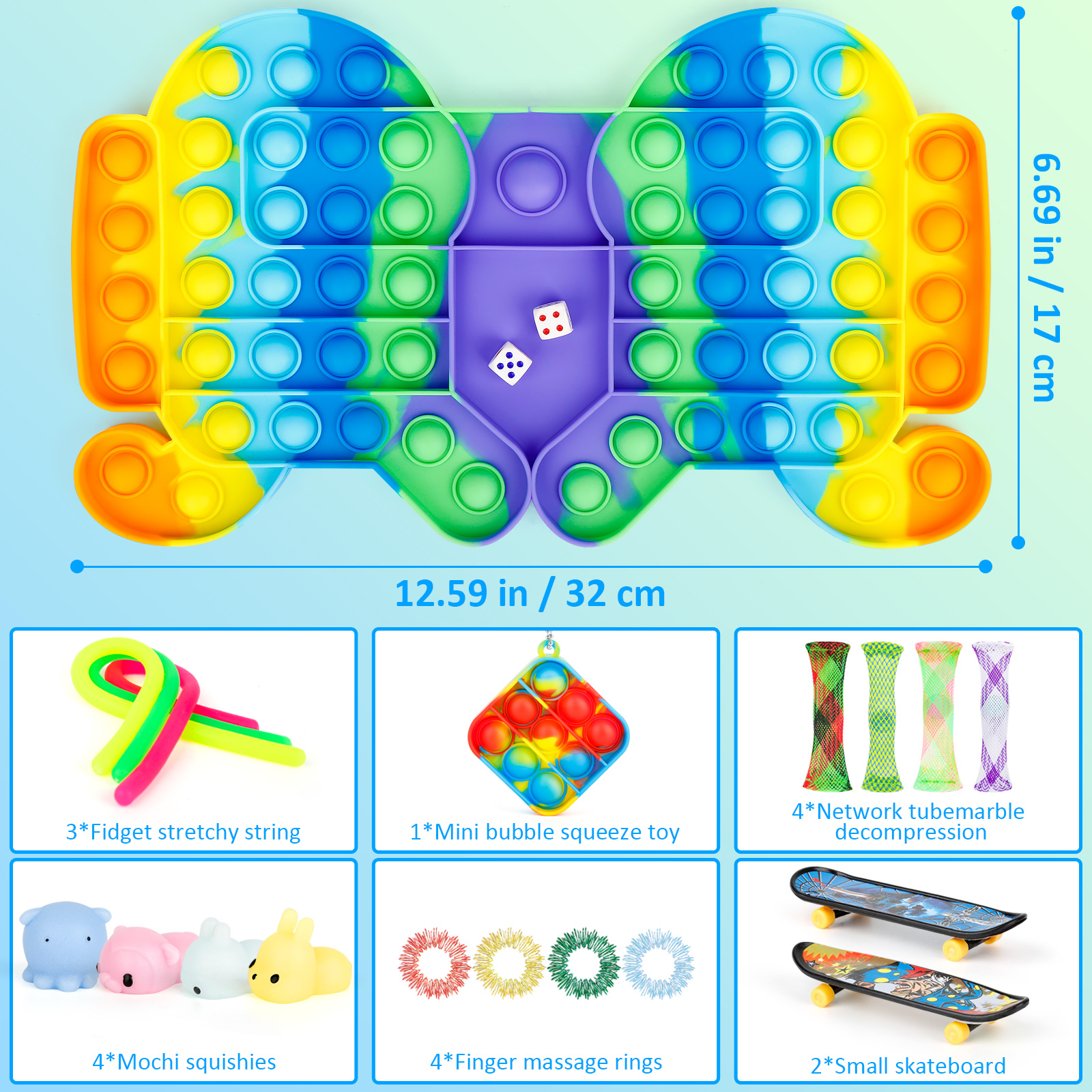 iTechjoy 19 PCS Big Pop Game Fidget Toy,Rainbow Anti-Anxiety Chess Board Push Bubble Popper Stress Relief Fidget Toys Pack, Relieve Anxiety and Stress for Kids Adults - Image 5