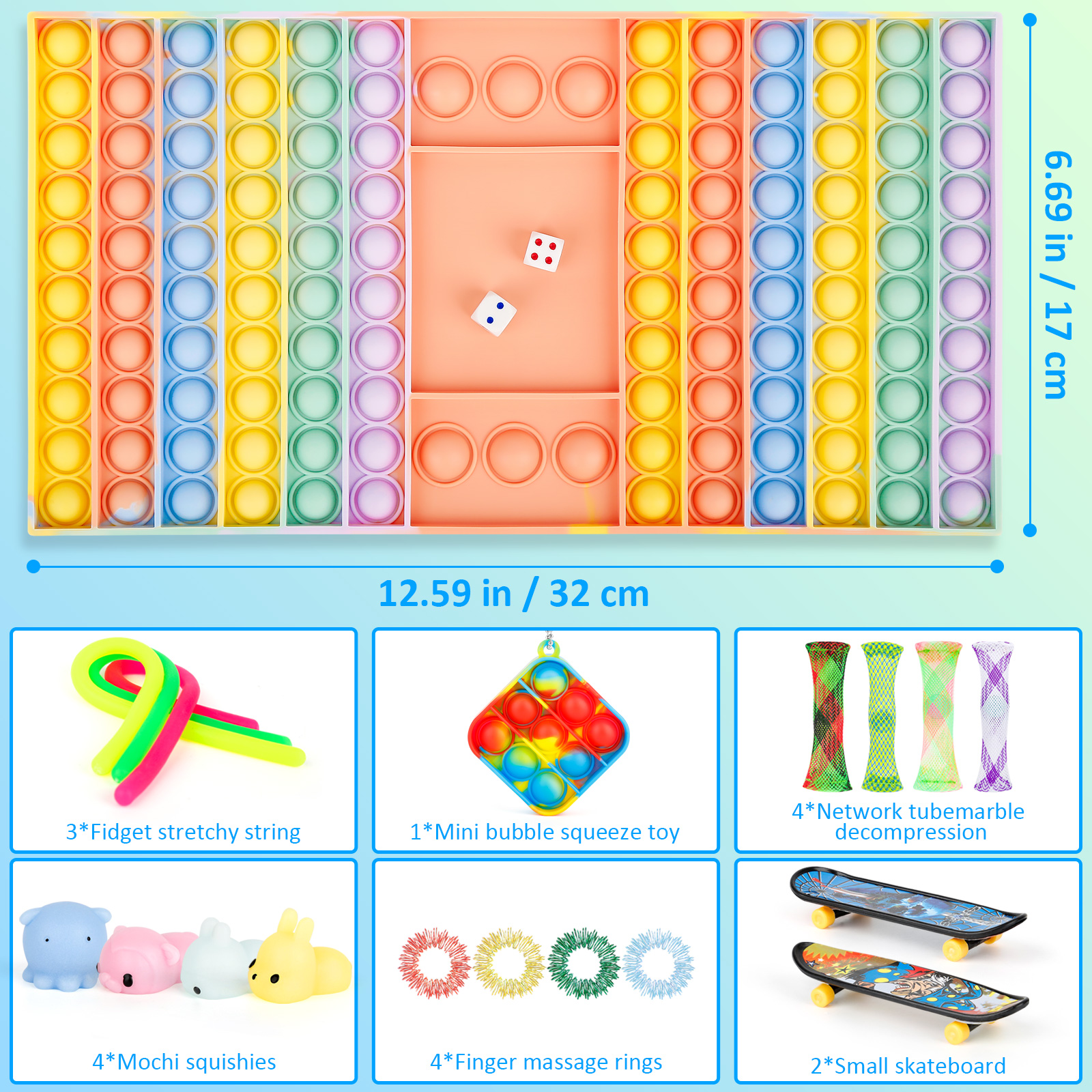iTechjoy 19 PCS Big Pop Game Fidget Toy,Rainbow Anti-Anxiety Chess Board Push Bubble Popper Stress Relief Fidget Toys Pack, Relieve Anxiety and Stress for Kids Adults - Image 5